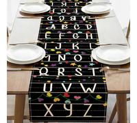 Croar Stranger Alphabet Colorful Light Dining Table Runner, Funny Retro 80s TV Show Burlap Kitchen Decoration, Black Indoor Outdoor Home Decor Christmas Kids Birthday Party Supply 13''x72''