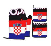 Croatia Croatian Flag Oven Mitts and Pot Holders 4 Pcs Set,High Heat Resistant 500 Degree Extra Thicken Long Kitchen Cotton Oven Glove for Cooking