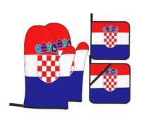 Croatia Croatian Flag Oven Mitts and Pot Holders 4 Pcs Set,High Heat Resistant 500 Degree Extra Thicken Long Kitchen Cotton Oven Glove for Cooking