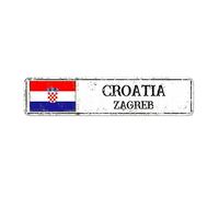 Croatia Flag Rustic Aluminum Metal Sign City Souvenir Zagreb Capital City Metal Tin Plaque Wall Signs National Flag Country Souvenir French Vintage Sign for Living Room Kitchen Outdoor 18x4in