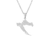 Croatia Map & Cities Name Pendant Necklaces For Women Men Stainless Steel Maps of the Croatian With Cities Šibenik Jewellry (Style A,Silver Color,60cm Chain)