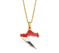 Croatia Map Flag Pendant Necklaces Women Girls Gold Color Maps of the Croatian Jewelry For Women Men(Silver Color,60cm)