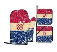 Croatia Vintage Flag Oven Mitts and Pot Holders 4 Pcs Set,High Heat Resistant 500 Degree Extra Thicken Long Kitchen Cotton Oven Glove for Cooking
