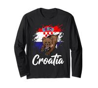 Croatian Flag Marten Burst Hrvatska Pride Design Long Sleeve T-Shirt