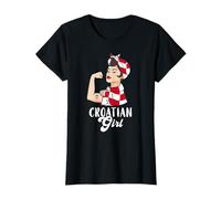 Croatian Girl Strong Woman Hrvatska Pride Croatia Flag Roots T-Shirt