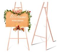 CroBlissful 1 Pcs Rose Gold 50" Easel Stand for Wedding Sign Metal Display Easel 3 Tier Adjustable Heavy Duty Floor Display Stand Tripod with Chain Support for Painting Mirror Welcome Sign Baby Shower