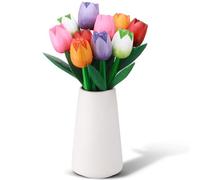 CroBlissful 10 Pcs 9 Inch Spring Wooden Tulip Flowers Gift for Graduation Spring Decorations for Home Wood Tulips Table Centerpieces for Vase Tabletop, April Showers Bring May Flowers Decor