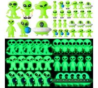 CroBlissful 100 Pcs Glow in The Dark Mini Alien Figures Various 6 Styles Halloween Small Alien Figurines to Hide and Seek Tiny Luminous Figures for Piñata Stuffers, Playsets, Space Party Fillers