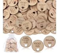 CroBlissful 150 Pcs Round Wooden Pocket Hug Token Bulk with 3 Pcs Organza Bags Remembrance Little Heart Star Round Pocket Hug Keepsake for Family Birthday Celebration of Life Funeral Love Gifts