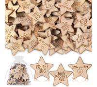 CroBlissful 150 Pcs Star Wooden Pocket Hug Token Bulk with 3 Pcs Organza Bags Remembrance Little Heart Star Round Pocket Hug Keepsake for Family Birthday Celebration of Life Funeral Love Gifts
