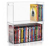 CroBlissful 2 Pcs Acrylic Dvd Storage Box Clear Acrylic Stackable Dvd Holder Racks with Cutout Carrying Handles Organizer Shelf for Theatre Room Media Cds Movie Cases Dvds