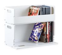 CroBlissful 2 Set Wooden DVD and CD Storage Box Cassette Tape Display Stand Holder Rack with Carrying Handle, Organizer Shelf for Movie Cases, Each Can Store up to 36 CDs and 26 DVDs (White)