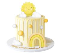 CroBlissful 23 Pcs Soft Pottery Sun Theme Cake Toppers with Double Sided Sun Flower Smile Face Rainbow Clouds and Balls Cake Decorations for Birthday Wedding Party Supplies