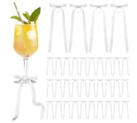 CroBlissful 30 Pcs Christmas Wine Glasses Bow Charms Velvet Drink Markers with Hook and Loop Wine Tags Christmas Decorations for Stem Tasting Party (White)