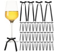 CroBlissful 30 Pcs Christmas Wine Glasses Bow Charms Velvet Holiday Drink Charm Markers with Hook and Loop Wine Markers Tags Christmas Decorations for Stem Glasses Tasting Party, velvet, No Gemstone