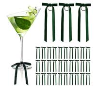CroBlissful 30 Pcs Christmas Wine Glasses Bow Velvet Drink Markers Charms with Hook and Loop Wine Tags Christmas Decorations for Stem Tasting Party (Green)