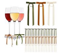 CroBlissful 30 Pcs Christmas Wine Glasses Bow Velvet Drink Markers Charms with Hook and Loop Wine Tags Christmas Decorations for Stem Tasting Party(Brown,Green,Khaki)