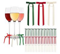 CroBlissful 30 Pcs Christmas Wine Glasses Bow Velvet Drink Markers Charms with Hook and Loop Wine Tags Christmas Decorations for Stem Tasting Party(Red,Green,White)