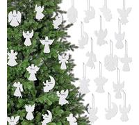 CroBlissful 32 Pcs White Wooden Angel Ornament Christmas Tree Decorations Hanging Angels Decor Xmas Tree Fireplace Wooden Angel Ornaments Pure Angel Sign Christmas Holiday Winter Home Decorations