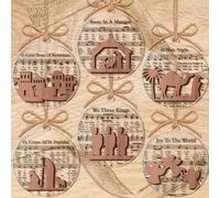 CroBlissful 36 Sets 6 Styles Christmas Tree Ornaments Nativity Jesus Christian Religious Christmas Decoration Acrylic Wood Catholic Christian Hanging Decoration for Tree Music Sheet