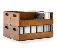 CroBlissful 4 Set Wooden CD Storage Box Holder Shelf Cassette Tape Display Racks with Carrying Handles, Organizer Shelf for Movie Cases, DVDs, Each Set Can Store up to 36 Pcs CDs (Brown)