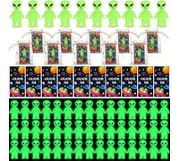 CroBlissful 40 Pcs Glow in Dark Mini Alien Figure Halloween Small Luminous Alien Statue Set Tiny Extraterrestrial Figurines with Card and Gift Bag for Hide and Seek Prop Space Party Gift Cake Topper