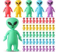 CroBlissful 50 Pcs Halloween Mini Alien Figures Bulk Colorful Glow in The Dark Small Tiny Little Alien Figurines for Space Party Favors Hide and Seek Action Figure Toy for Goodie Bag (Light Colors)