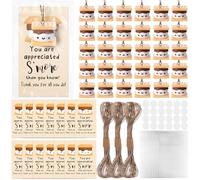 CroBlissful 50 Sets S'more Appreciation Gift Bulk Back to School Student Gifts Resin Marshmallow Smores Keychains Charms with Thank You Cards for Teacher Employee Coworker Office Staff