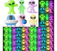 CroBlissful 50pcs Luminous Little Alien Figures Tiny Extraterrestrial Figurines Set Include 6 Styles Glow in Dark Small Alien Statues for Halloween Pinata Filling Gifts Tabletop Decor Hide and Seek