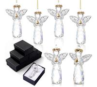 CroBlissful 6 Pcs Crystal Angel Figurines Father's Day Mother's Day Birthday Gifts for Mom Glass Guardian Angel Ornaments Clear Father Gifts for Men Women Blessing Anniversary(Classic)