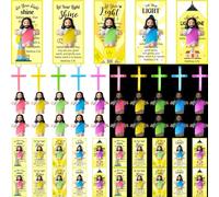 CroBlissful 75 Pcs 25 Sets Little Figures Glow in The Dark Mini Jesus Figurinesbulk with Let Your Light Shine Cards Cross Necklaces Luminous Back to School Students Gifts Sunday School Party Favors