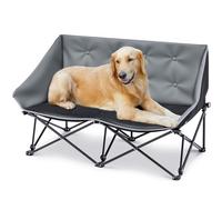CroBlissful Large Outdoor Portable Dog Chair for Camping with Two Seats, 28.7 x 44.9 x 19.7 Inches Folding Lazy Dog Camp Bed with Carry Bag, Elevated Pet Couch Sofa Grey- Supports 500 Lbs