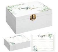 CroBlissful Prayer Box with 100 Pcs Cards to Write on, 6.8 x 5 x 3 Inches Blank Wooden Prayer Request Cards Box for Women Christian Bible Christmas Nativity Gifts(Leaves)