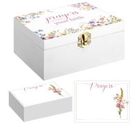 CroBlissful Prayer Box with 100 Pcs Cards to Write on, 6. 8 x 5 x 3 Inches Blank Wooden Prayer Request Cards Box for Women Christian Bible Gifts Father's Day(Flowers)