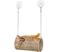 CroBlissful Reptile Hide Cave Hollow Cave Hideout with 2 Pcs Suction Cup and Chains Gecko Hide Reptile Tank Decor Seagrass Fiber Climbing Toys Amphibian Habitat Hideouts Shelter Sleeping Cave