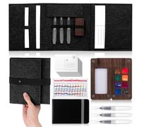 CroBlissful Travel Watercolor Set Include 30 Blank Postcards, 1 Paint Palette, 1 Sketchbook, 1 Portable Folding Felt Bag, 3 Watercolor Pens, 4 Clips, Paint, Painting Kit for Adults, Beginners, Artists