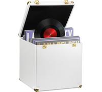 CroBlissful Vinyl Record Storage Carrying Case with Lock, 13 Inch for 100+ Single Records LP Record Player Crates Water Resistant with Lid & Handle for Valuable Album Collection(White)