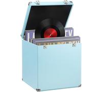 CroBlissful Vinyl Record Storage Carrying Case with Lock, 13 Inch for 100+ Single Records LP Record Player Crates Water Resistant with Lid & Handle for Valuable Album Collection (Mint Blue)