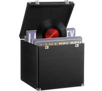 CroBlissful Vinyl Record Storage Carrying Case with Lock, 13 Inch for 100+ Single Records LP Record Player Crates Water Resistant with Lid & Handle for Valuable Album Collection(Black)