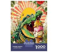 Croc Ice Cream Sun 1000 Pieces Jigsaw Puzzle Whimsical Wildlife Fun Premium Jigsaw Puzzle Thick Cardboard Impossible Hard Challenging Relaxation Creativity Gift Giving for Adults 70x50cm/1000pcs
