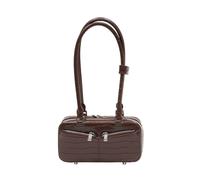 Croc Leather Mini Shoulder Bag- female- Self Portrait- Shoulder Bags- Brown- ONE SIZE- Bags ONE SIZE