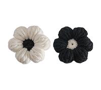 Crochect Flower Brooch Pins 2 Pcs Simple Black Corsage Cute Knitted Floral Cover up Button Pin for DIY Bag Dress Hat Style 2