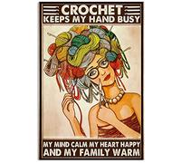 Crochet and Knitting Keeps My Hand Busy,12 * 8 Inches Vintage Funny Poster Wall Decor Art Gift Retro Picture Metal Sign