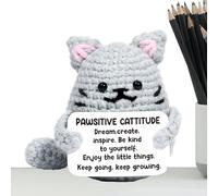 Crochet Animals with Positive Messages - Crochet Stuffed Animal | Knitting Doll Cat for Kids Women Students Friends Birthday Shelf Living Room