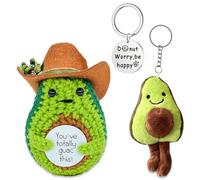 Crochet Avocado Plush, Positive Affirmation Doll with Keychains, Cute Soft Fruit Plush Toy for Desk Decor, Inspirational Gift for Women Girls, Funny Emotional Support Gift 3pcs