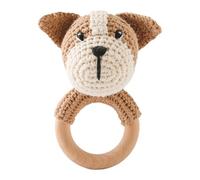 Crochet Baby Rattle Toy Handmade Stuffed Animal Teether for Newborns Infants Soft Chewable Bed Rattles (Khaki, 13.5x7cm)