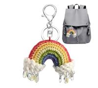 Crochet Bag Charm - Rainbow Keychain Knitted Backpack Ornament - For Teens Adults Students Hobbies Lovers Keys Backpacks Wallets, Rainbow Rain Too Much + Keyring, Se référer au descriptif