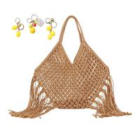 Crochet Bag For Women Cotton Rope Travel Beach Fishing Net Shoulder Handbag Woven Summer(Brown)