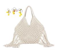 Crochet Bag For Women Cotton Rope Travel Beach Fishing Net Shoulder Handbag Woven Summer(White)
