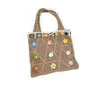 Crochet bag Knitting Shoulder Bag Ethnic Style Large Capacity Bohemian Crochet Crossbody Floral Lazy Casual Woven Handbag for Daily Holiday(Khaki)
